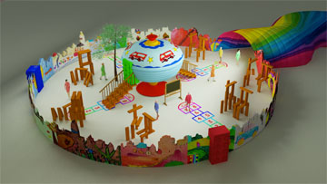 maquette de l'exposition sur l'enfance, partie consacrée  à la petite enfance.