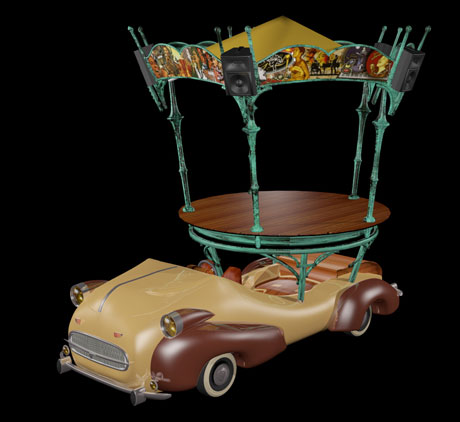 rendu Tuch'mobile 3D scénographie d'une voiture manège.